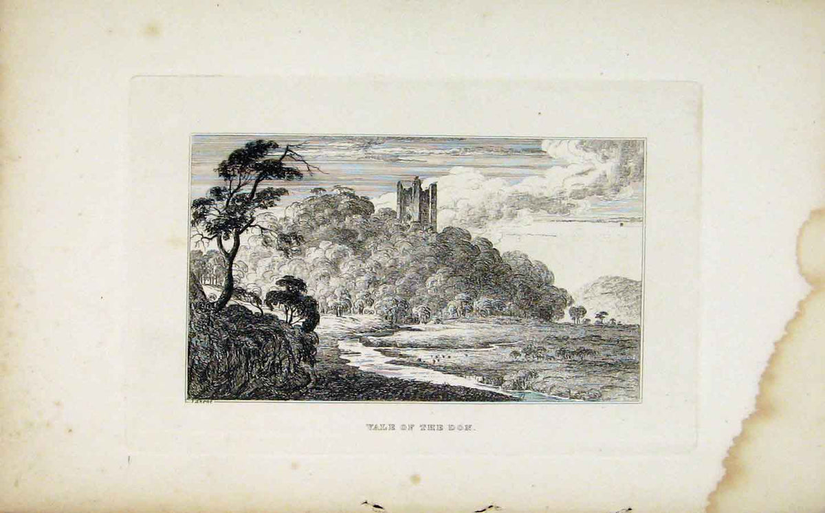 Original Old Antique Print Etching C1830 Fine Art Vale The Don 19th Century