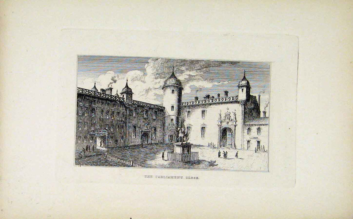 Original Old Antique Print Etching C1830 Parliament Close Fine Art 19th Century