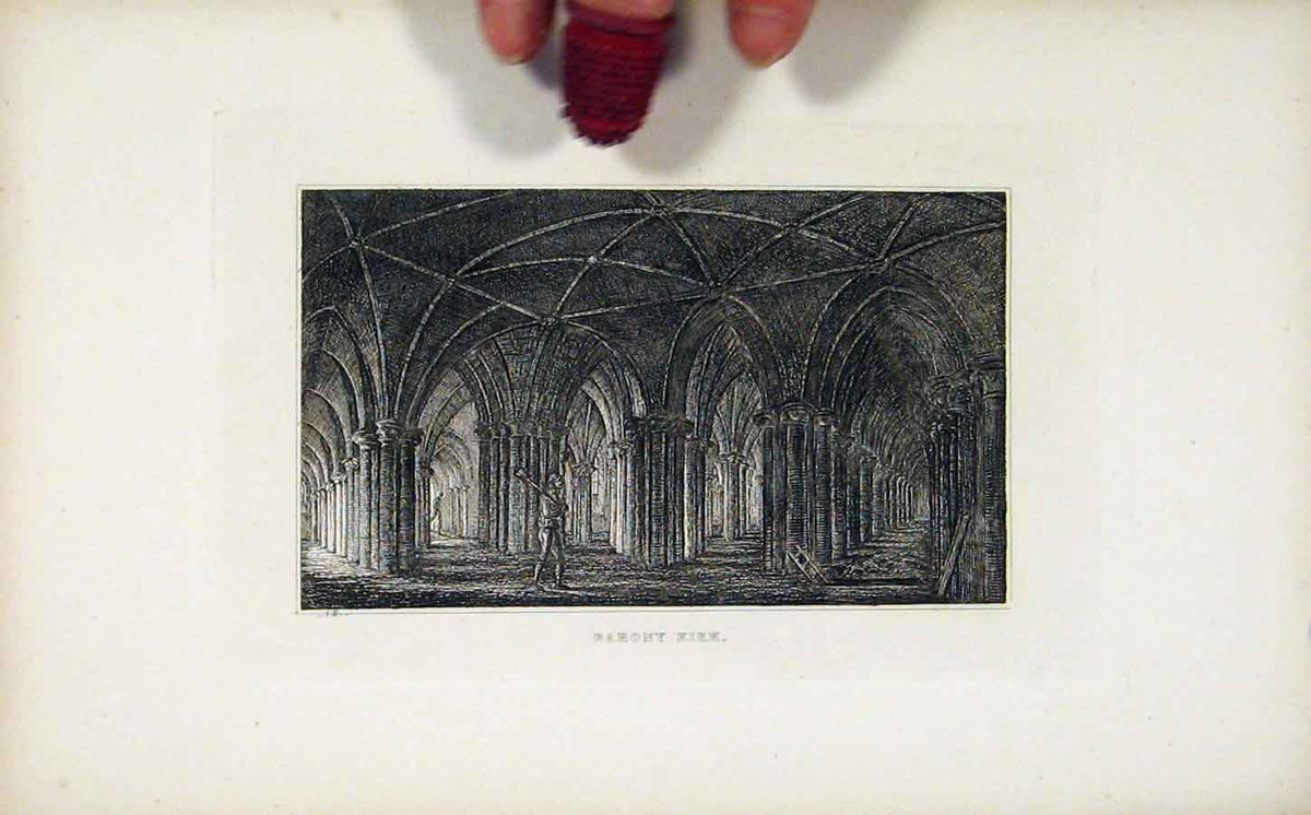 Original Old Antique Print Barony Kirk Etching Fine Art C1830 19th Century