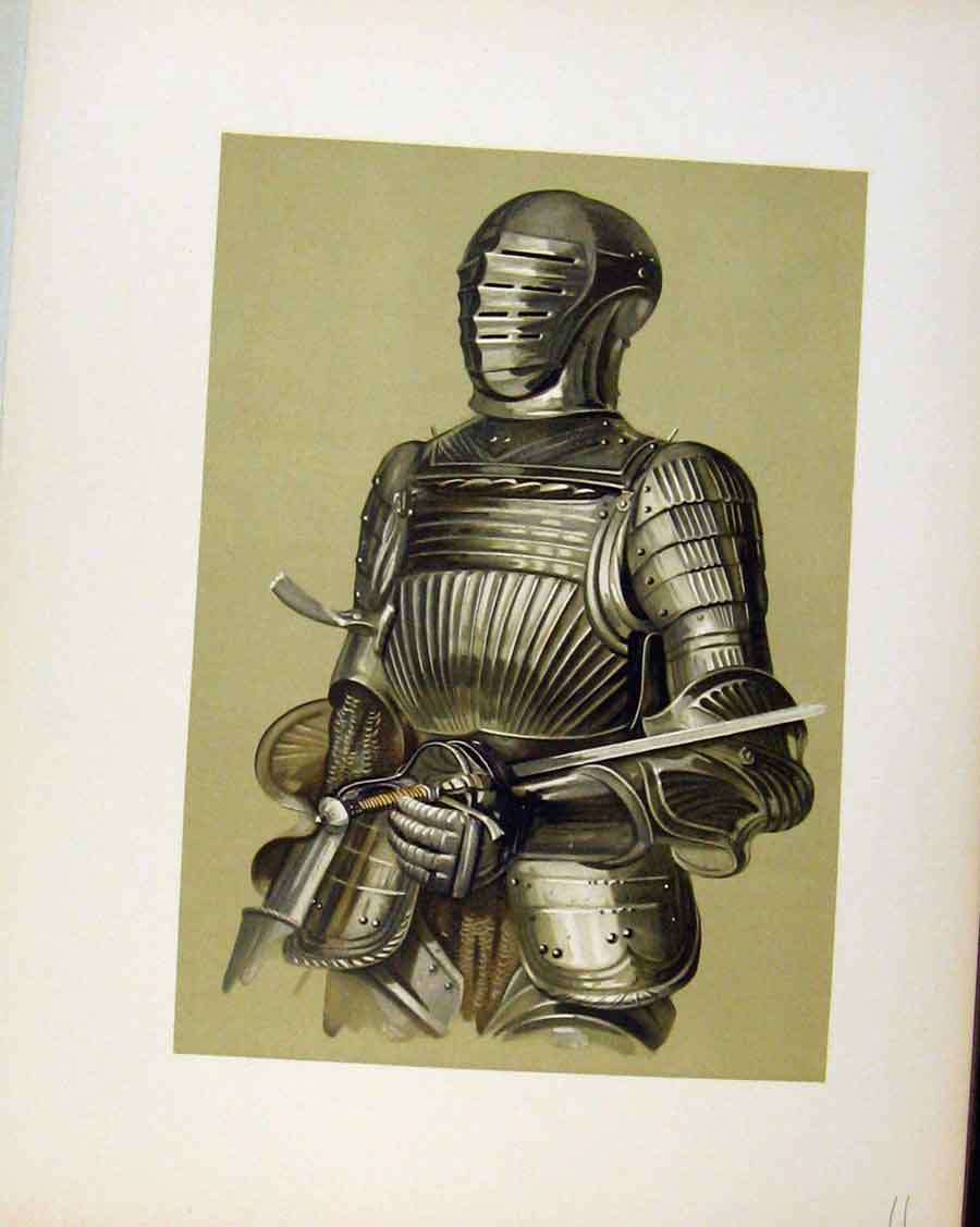 Original Old Antique Print Enlarged Drawing Armour From Hall Door C1893 19th