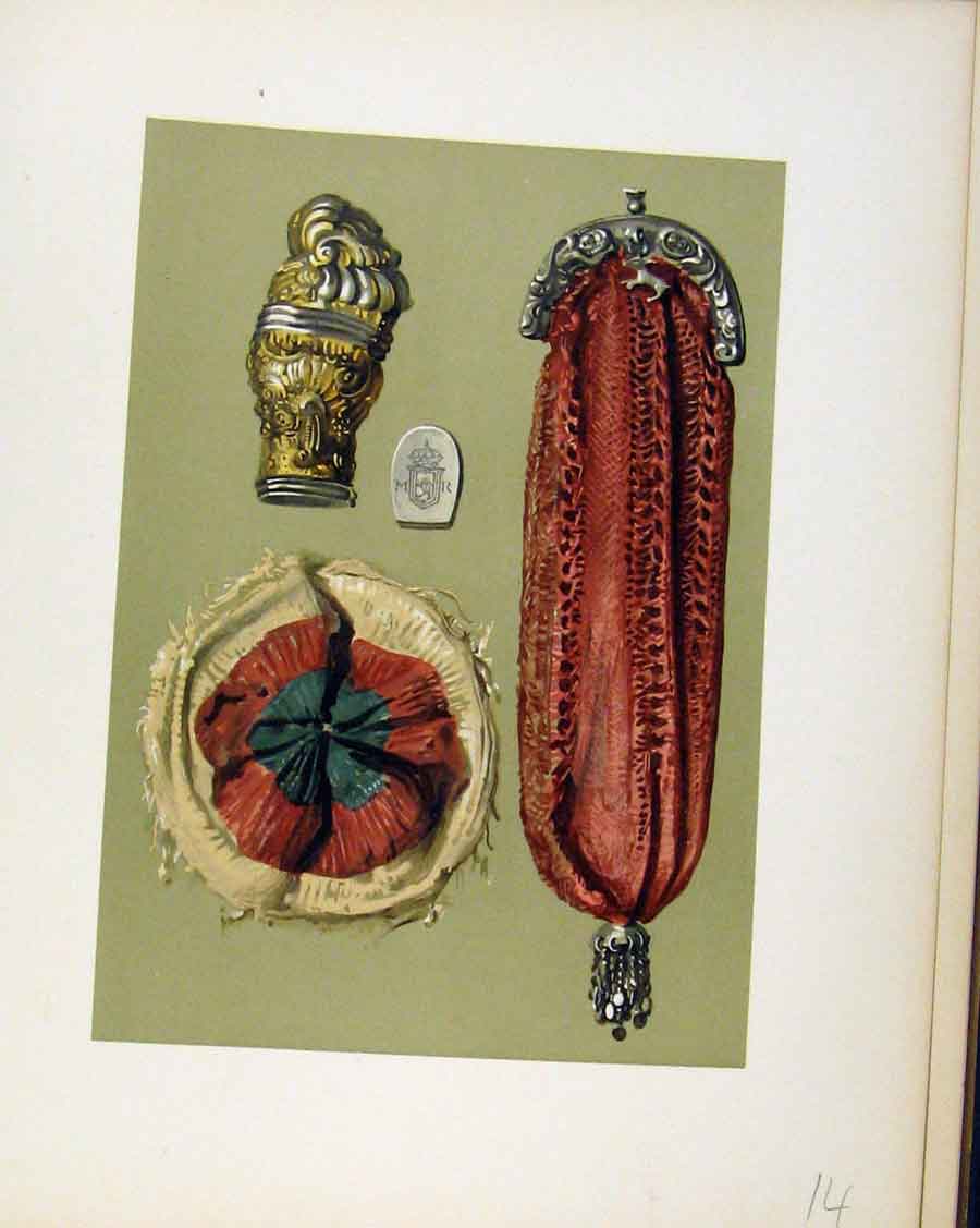 Original Old Antique Print Queen Marys Seal Tricoloured Cockade C1893 Victorian