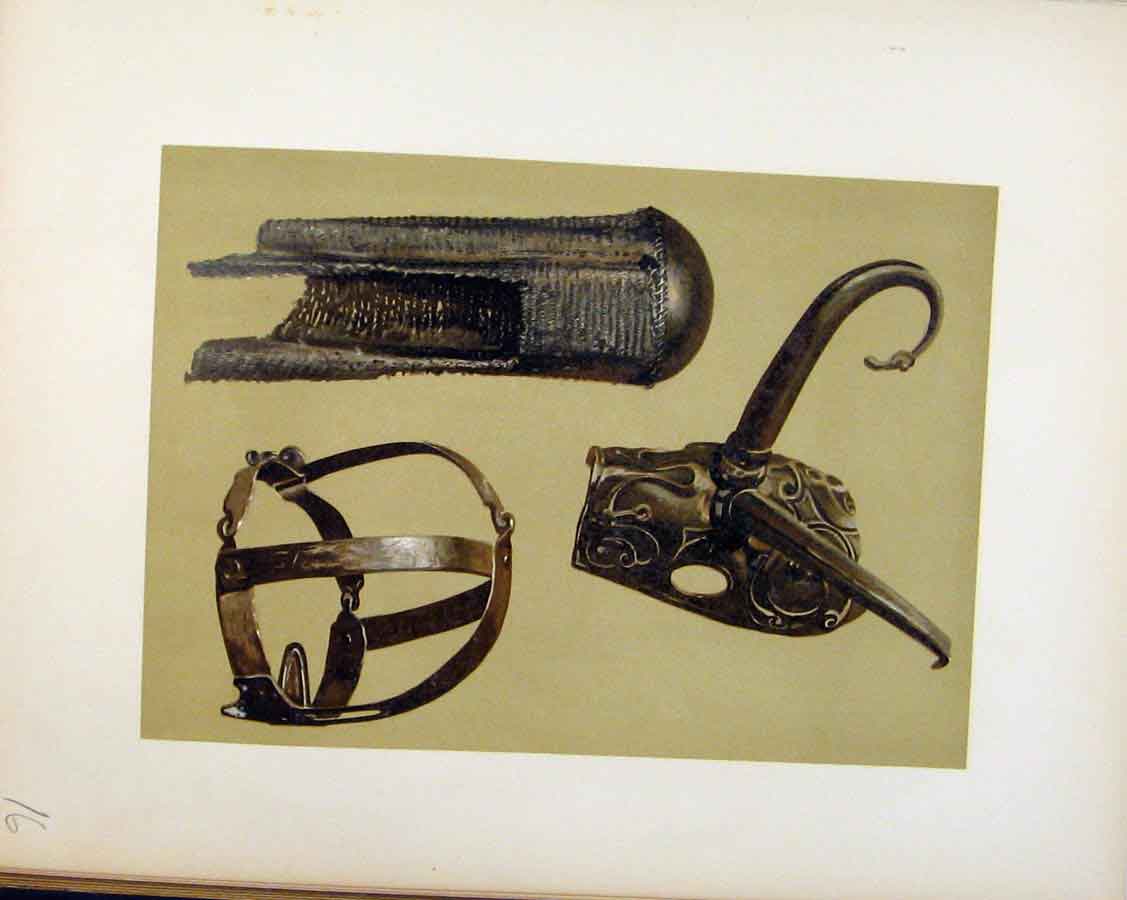 Original Old Antique Print Ancient Bronze Mask Editorial C1893 Art Victorian