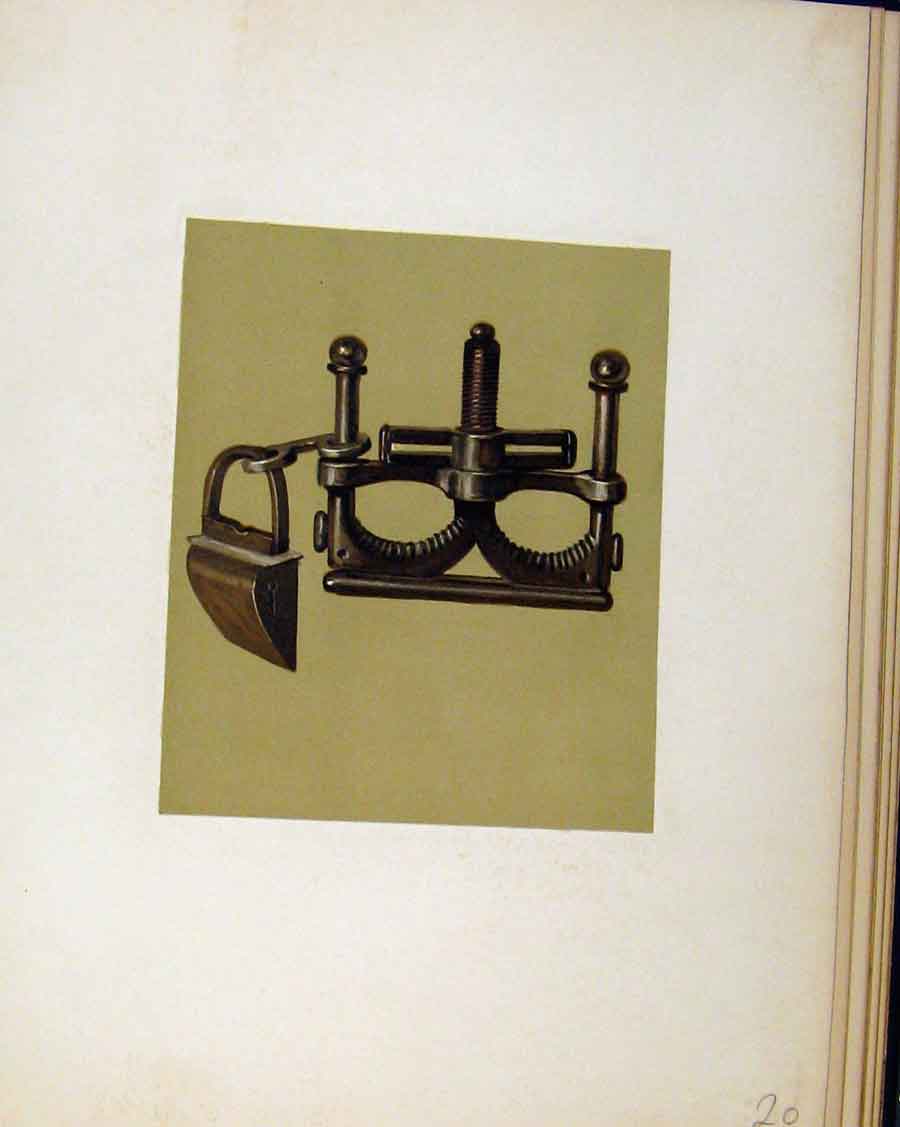 Original Old Antique Print Two Pairs Thumbscrews Thumbikins C1893 Art Victorian