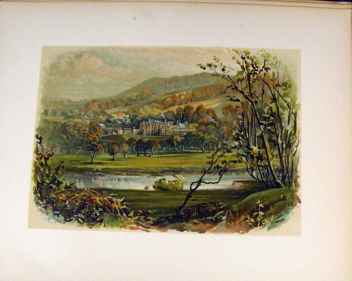 Original Old Antique Print View Abbotsfrod North Bank Tweed River C1893 19th