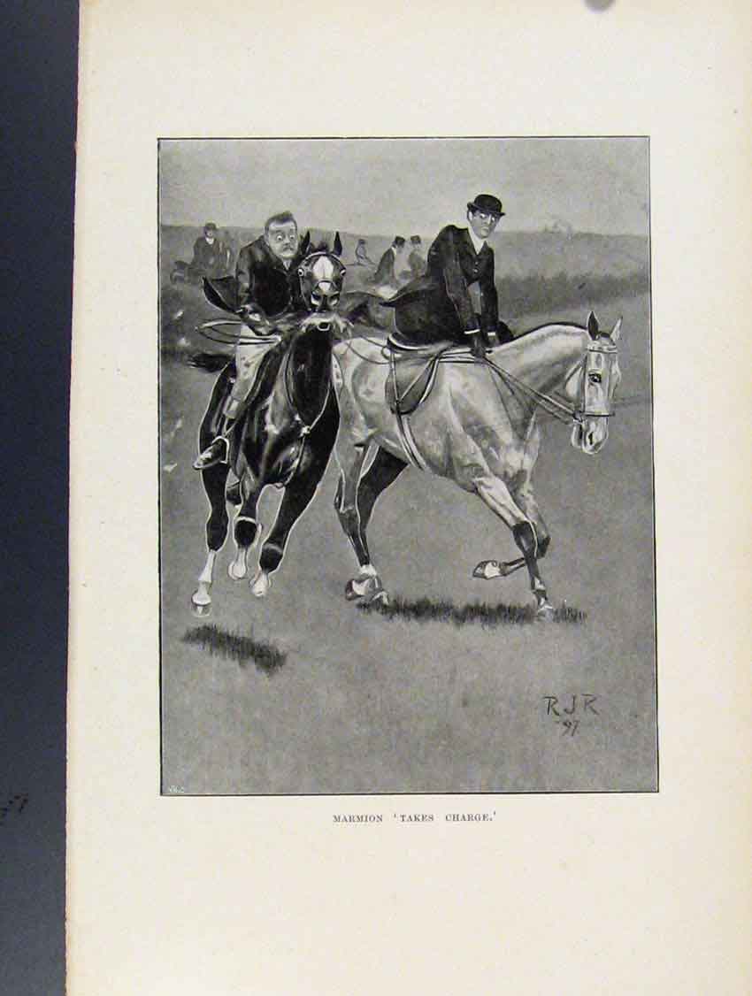Original Old Antique Print Marmion Takes Charge Sketches Fox Hunting