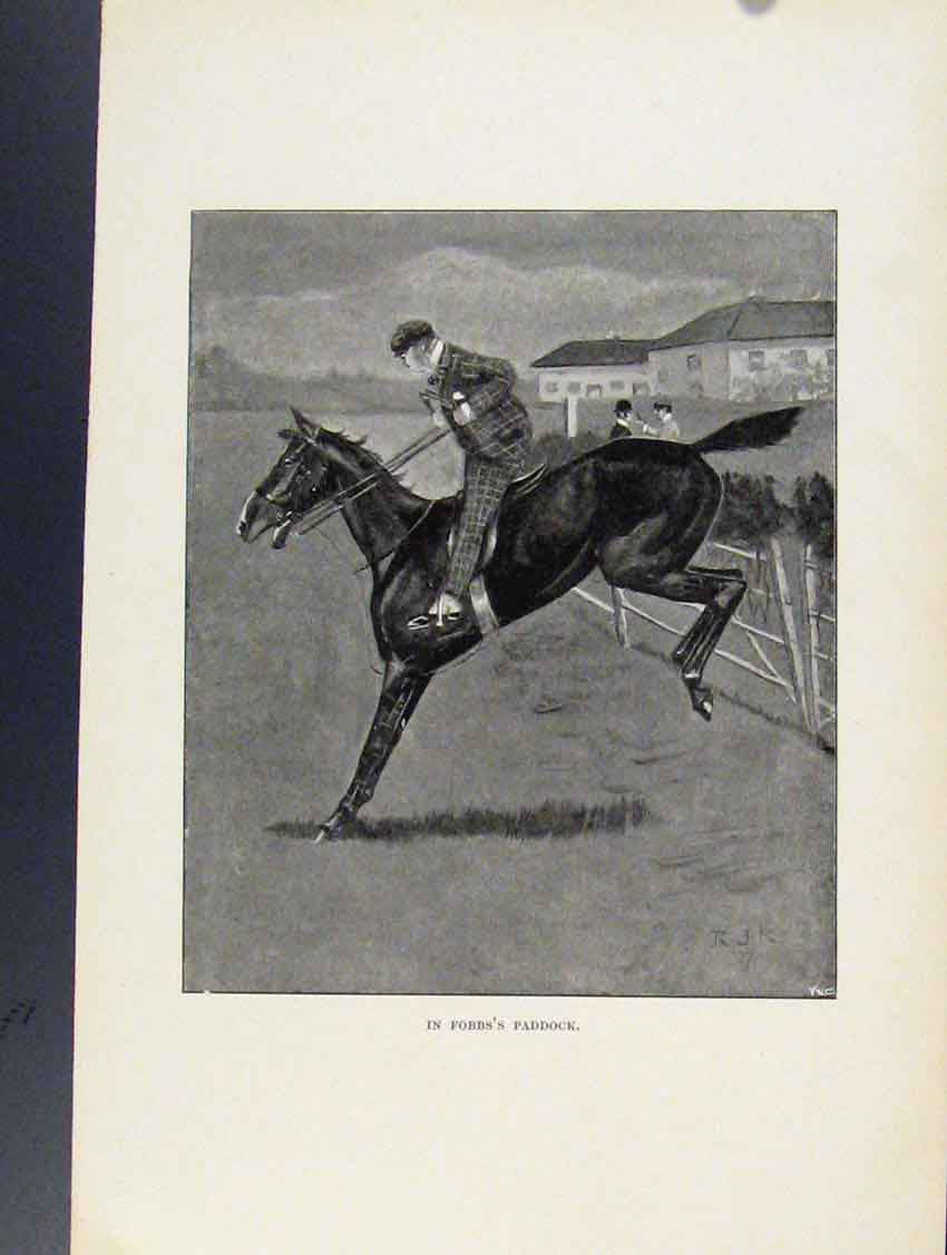 Original Old Antique Print Horse Fobbs Paddock Sketches Fox Hunting