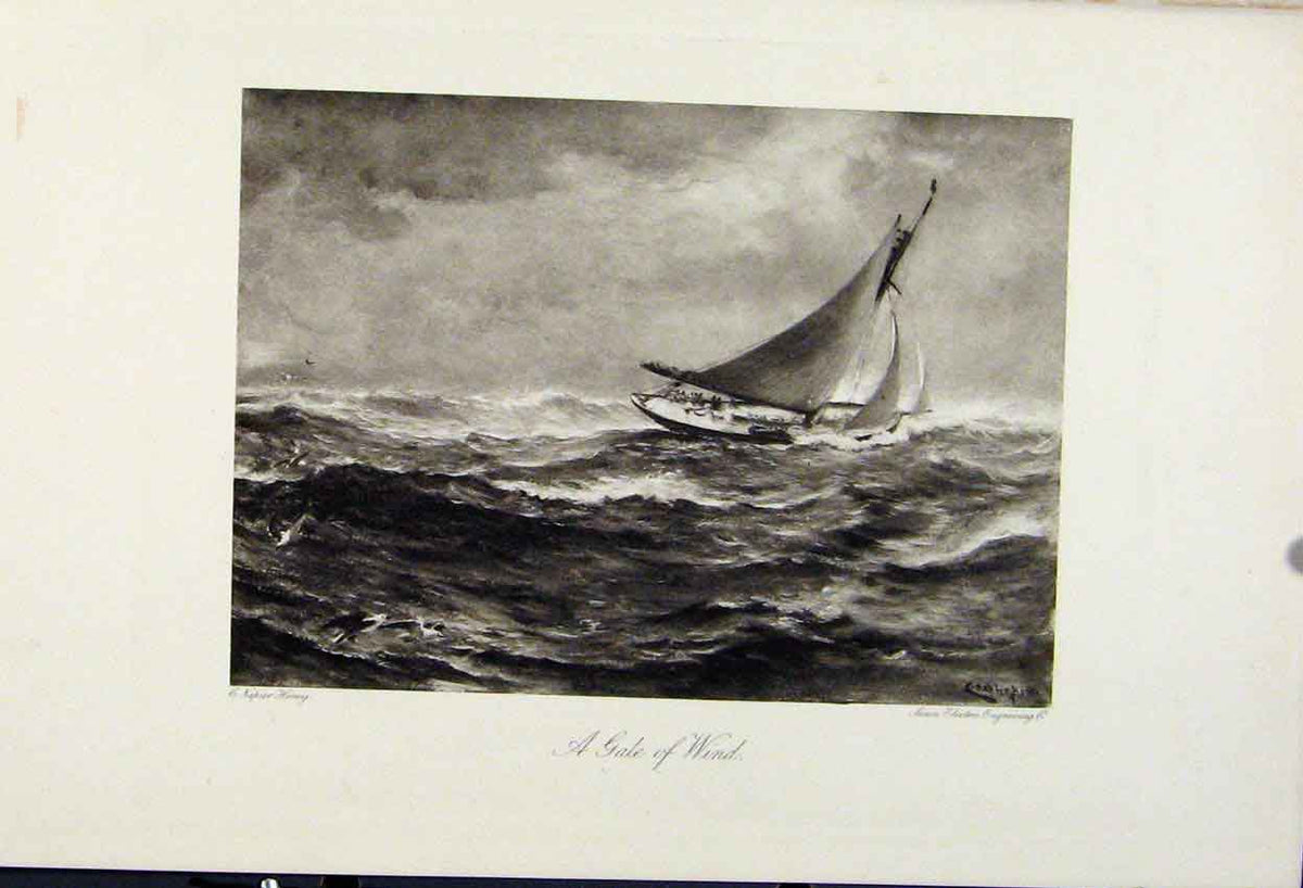Original Old Antique Print Gale Wind C1898 The Encyclopedia Sport Sailing 19th