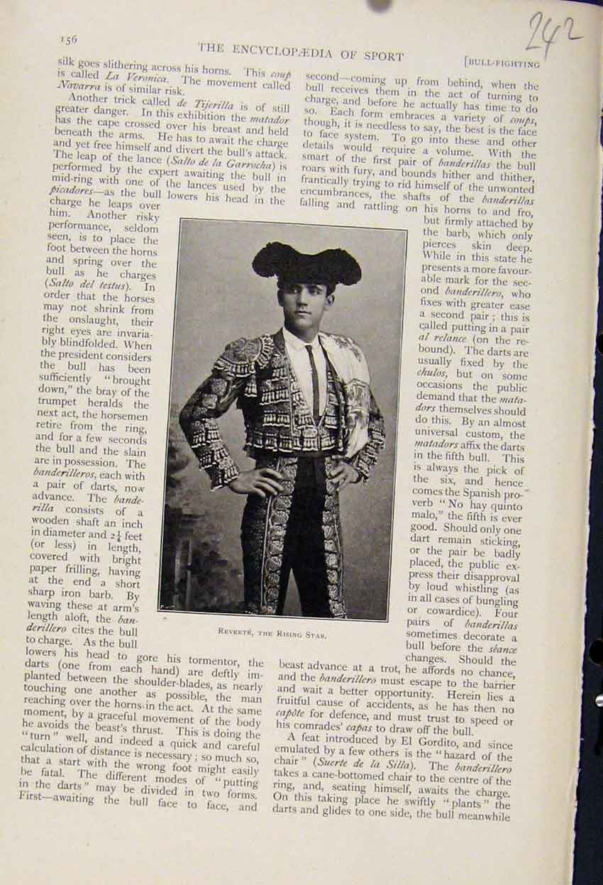 Original Old Antique Print Reverte Rising Star Portrait The Encyclopedia Sport