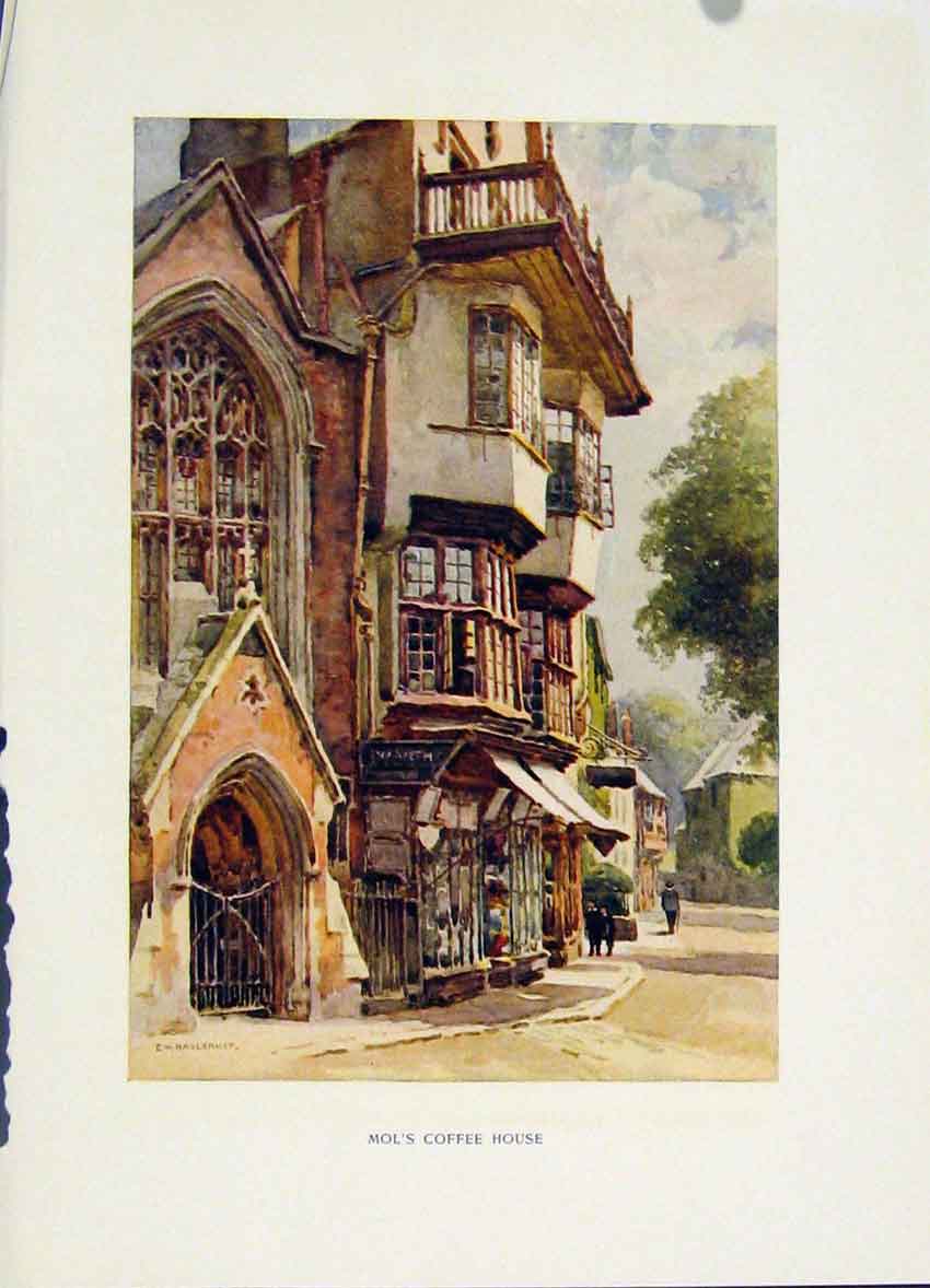 Original Old Vintage Print Mols Coffee House Exeter C1920 Painting By Haslehust