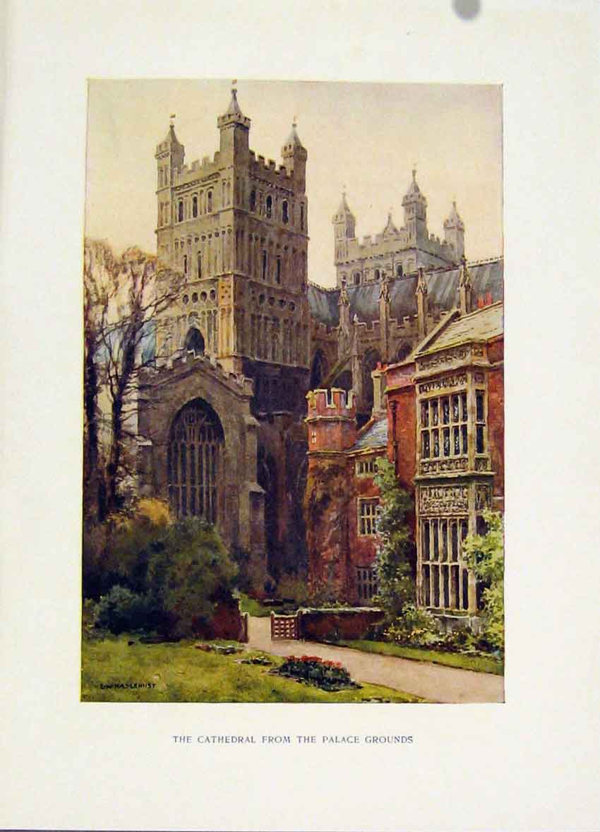 Original Old Vintage Print Cathedral Palace Grounds C1920 Painting By Haslehust
