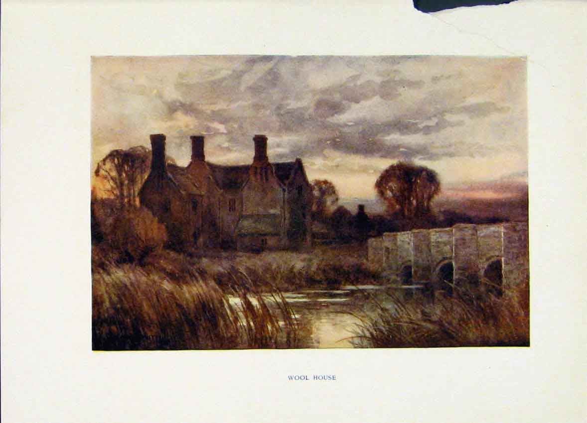 Old Vintage Print Painting By Haslehust Wessex Wool House C1920 Fine Art 20th