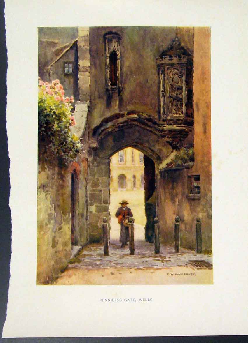 Old Vintage Print Penniless Gate Wells C1920 Painting By Haslehust Color 20th
