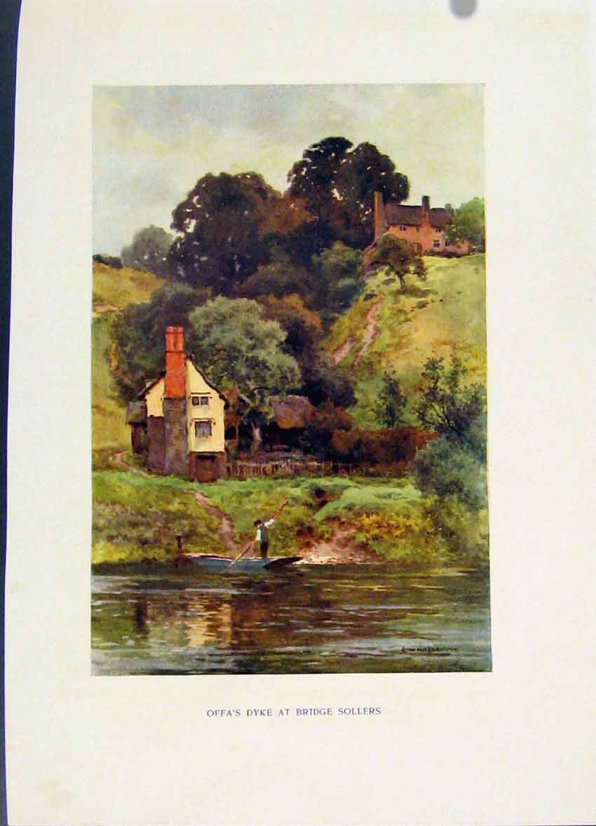 Original Old Vintage Print Fas Dyke Bridge Sollers Painting By Haslehust C1920