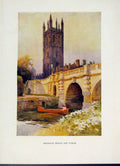 Original Old Vintage Print Magdalen Bridge Tower C1920 Painting By Haslehust Art