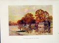 Old Vintage Print College Barges Folly Bridge Painting By Haslehust C1920 20th