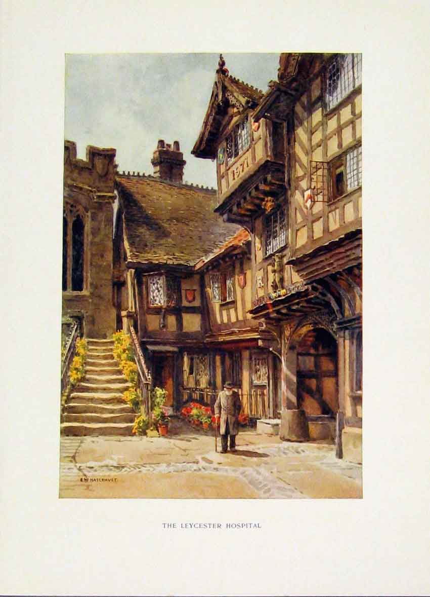 Original Old Vintage Print Halsehust Leycester Hospital Warwick C1920 Fine Art
