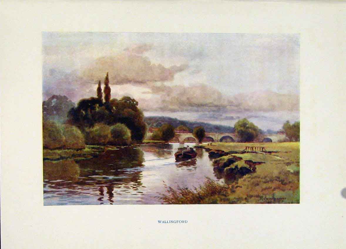 Original Old Vintage Print Wallingford Windsor Painting By Haslehust C1920 20th