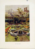 Old Vintage Print Pond Garden Color Fine Art Painting By Haslehust C1920 20th