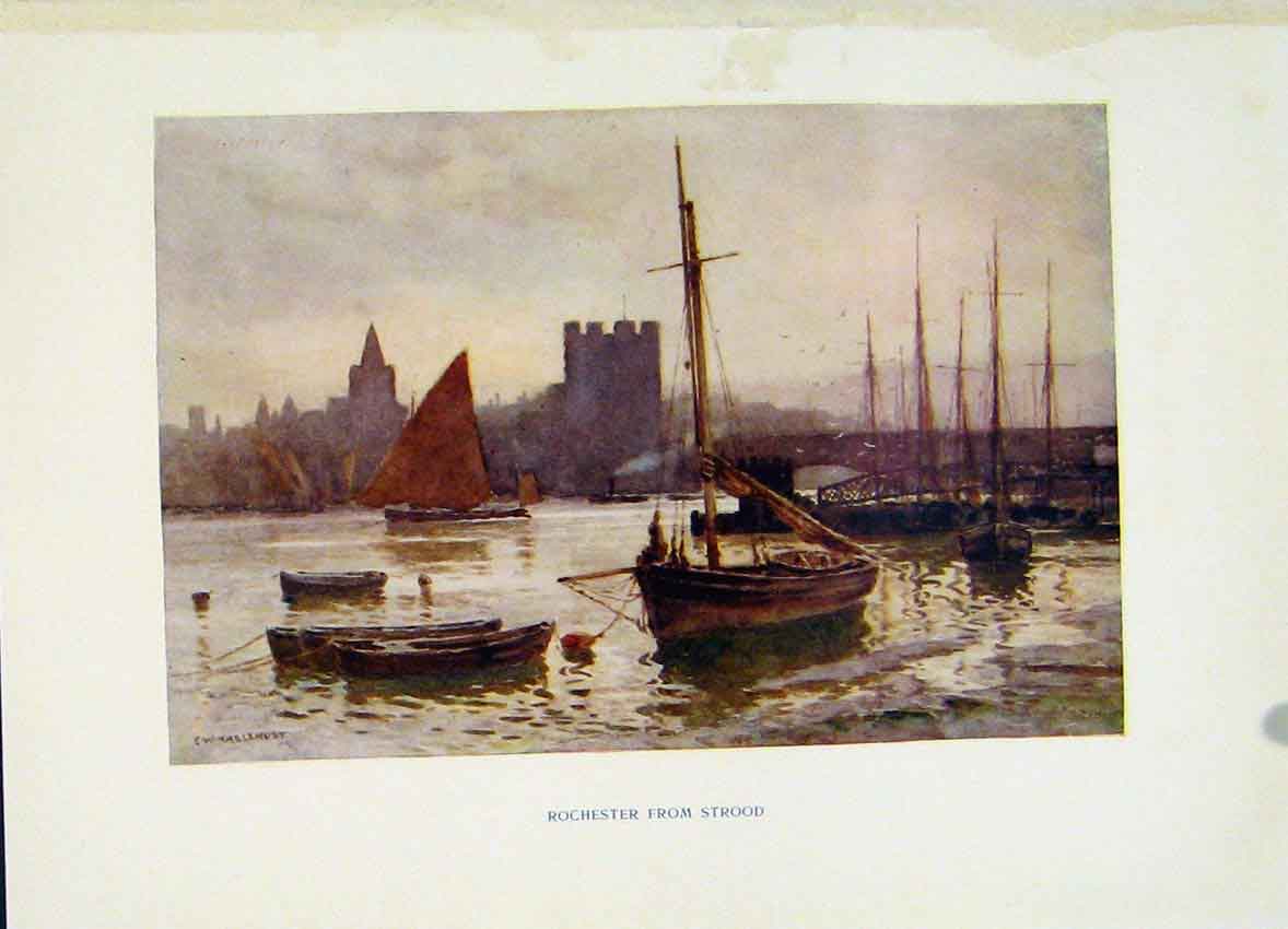 Original Old Vintage Print Rochester Strood C1920 Color Fine Art Haslehust 20th