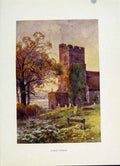 Original Old Vintage Print Painting By Haslehust Chalk Church C1920 20th Century