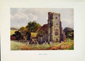 Original Old Antique Print Shorne Church Painting By Haslehust Color