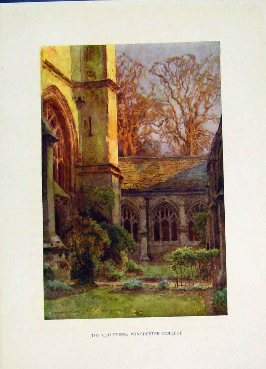 Old Antique Print Cloisters Winchester College Painting By Haslehust Art