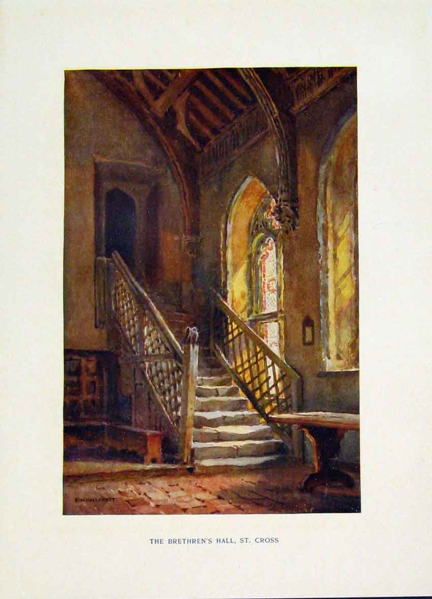 Old Vintage Print Whinchester Brethrens Hall St Cross Haslehust Art 1920 20th