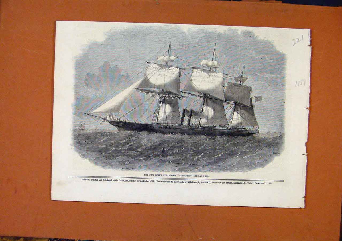 Original Old Antique Print Screw Steam Shimp C1859 Illustrated London News 19th