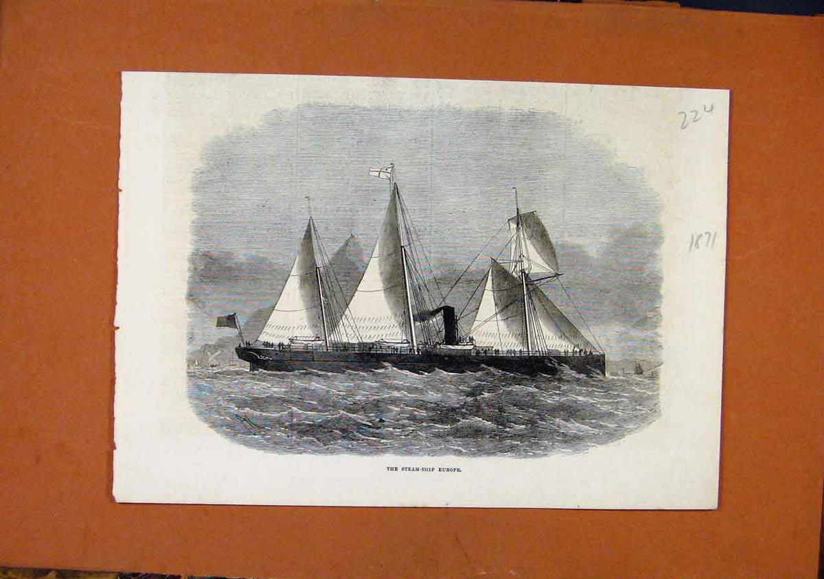 Original Old Antique Print C1871 Steam Ship Europe Illustrated London News 19th