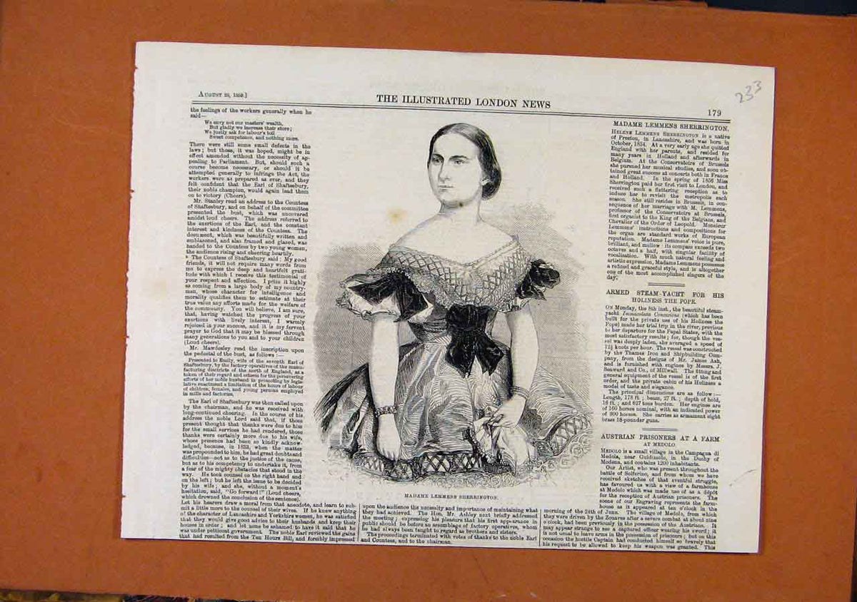 Original Old Antique Print Madame Lemmens Sherrington C1859 19th