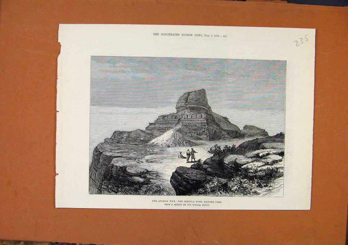 Original Old Antique Print Afgham War Ishpola Tope Khyber Pass C1879 London News