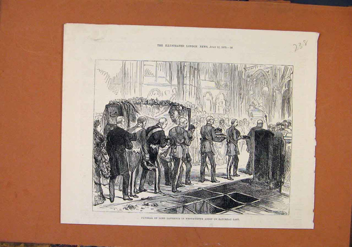 Original Old Antique Print Funeral Lord Lawrence Westminster Abbey C1879 19th
