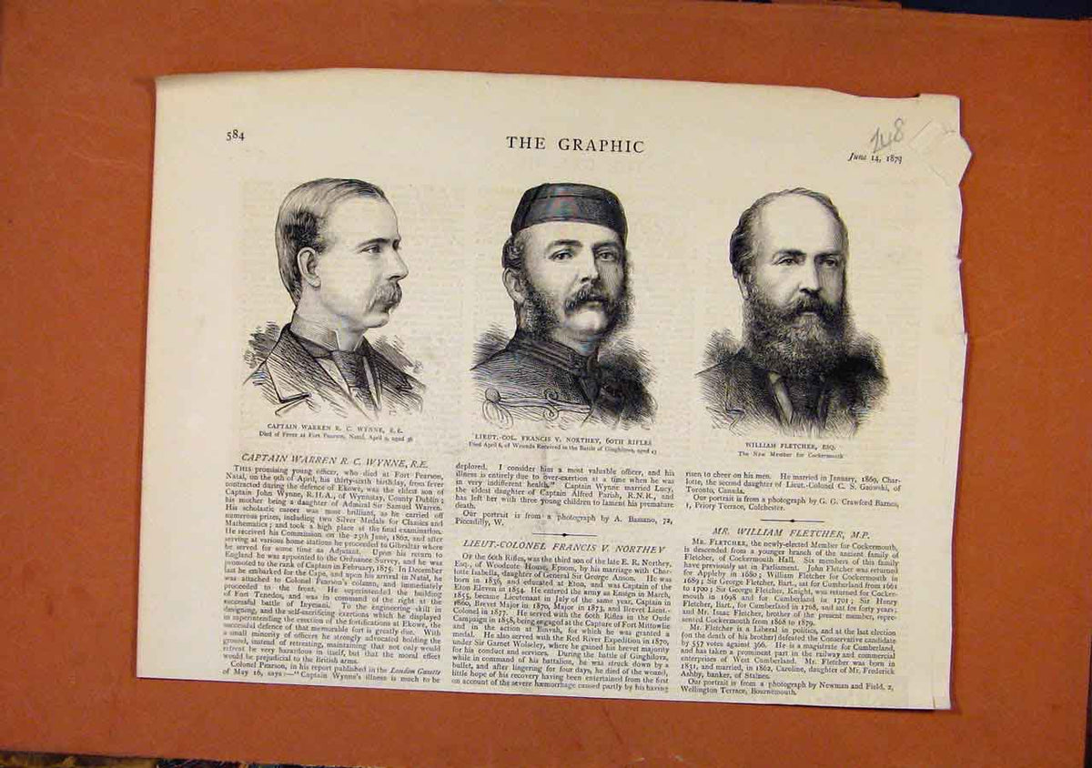 Old Antique Print The Graphic C1879 Captain Warren Francis Northy Fletche 19th