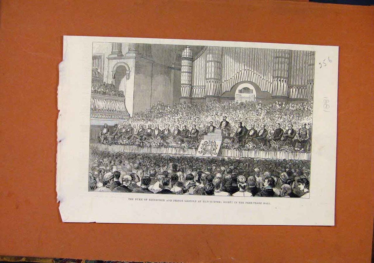 Original Old Antique Print Duke Edinburgh Prince LeopManchester C1881 Victorian
