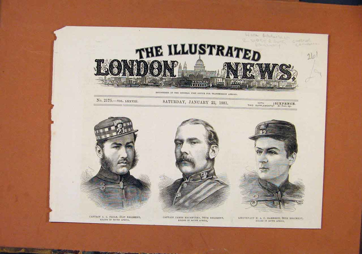 Original Old Antique Print Captain Falls James Macswiney Harrison Killed C1881