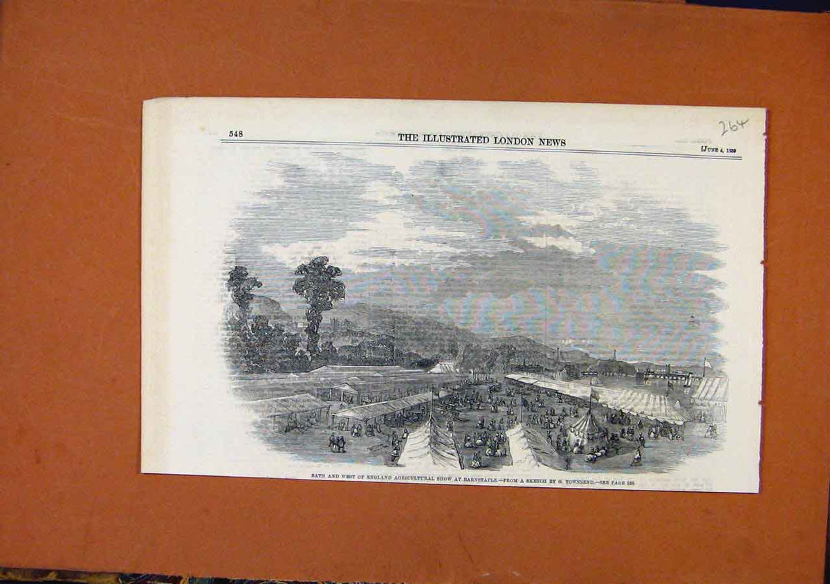 Original Old Antique Print Bath West England Agricultral Show Barnstaple C1859