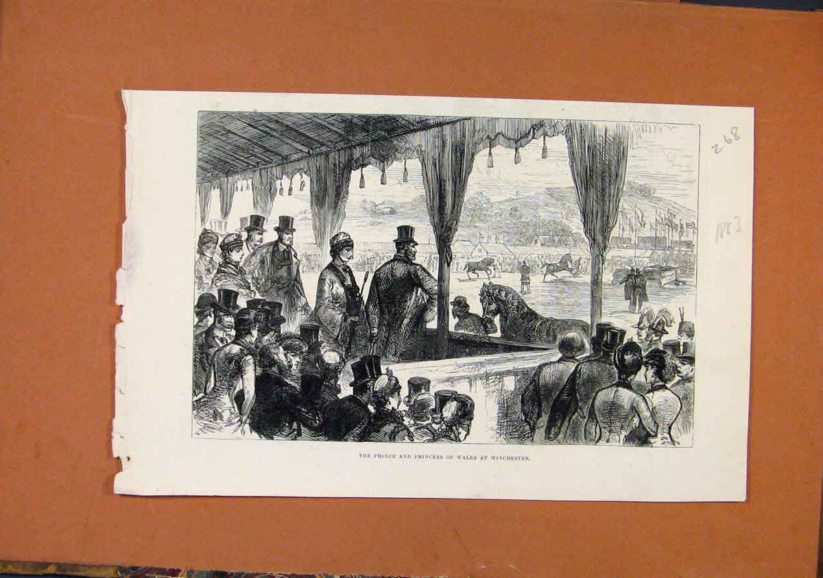 Original Old Antique Print Prince Princess Wales Winchester C1883 London News