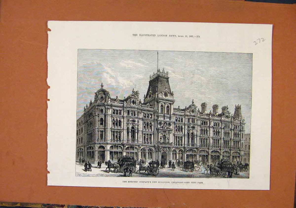 Original Old Antique Print Mercers Compnay Building Cheapside C1881 London News