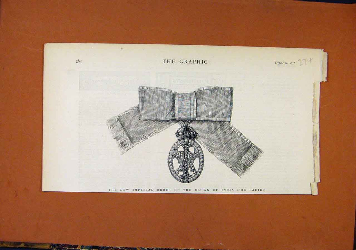 Original Old Antique Print C1818 Imperial Order Crown India 19th Century