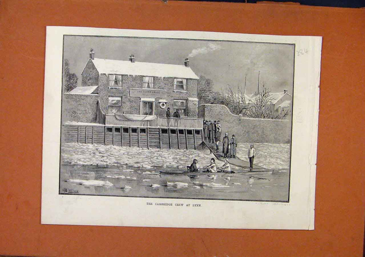 Original Old Antique Print Cambridge Crew At Lynn C1891 Illustrated London News