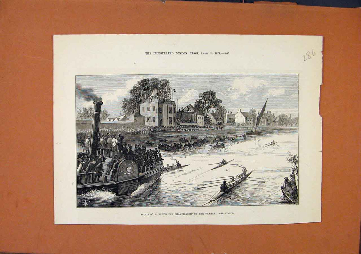 Original Old Antique Print Sullers Race Championship Thames C1874 London News