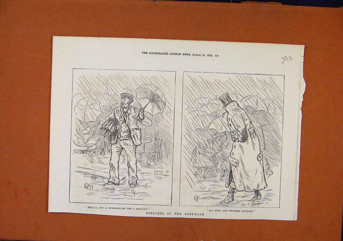Original Old Antique Print Sketches At Boat Race C1872 Illustrated London News
