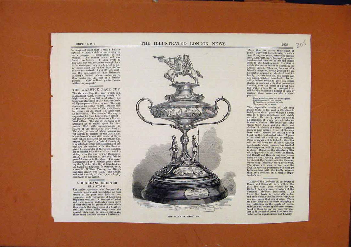Original Old Antique Print Warwick Race Cup C1871 Illustrated London News 19th