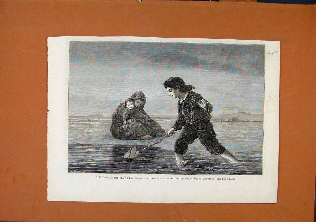 Original Old Antique Print Exhibition Water Color Drawing Duncan Painting C1871