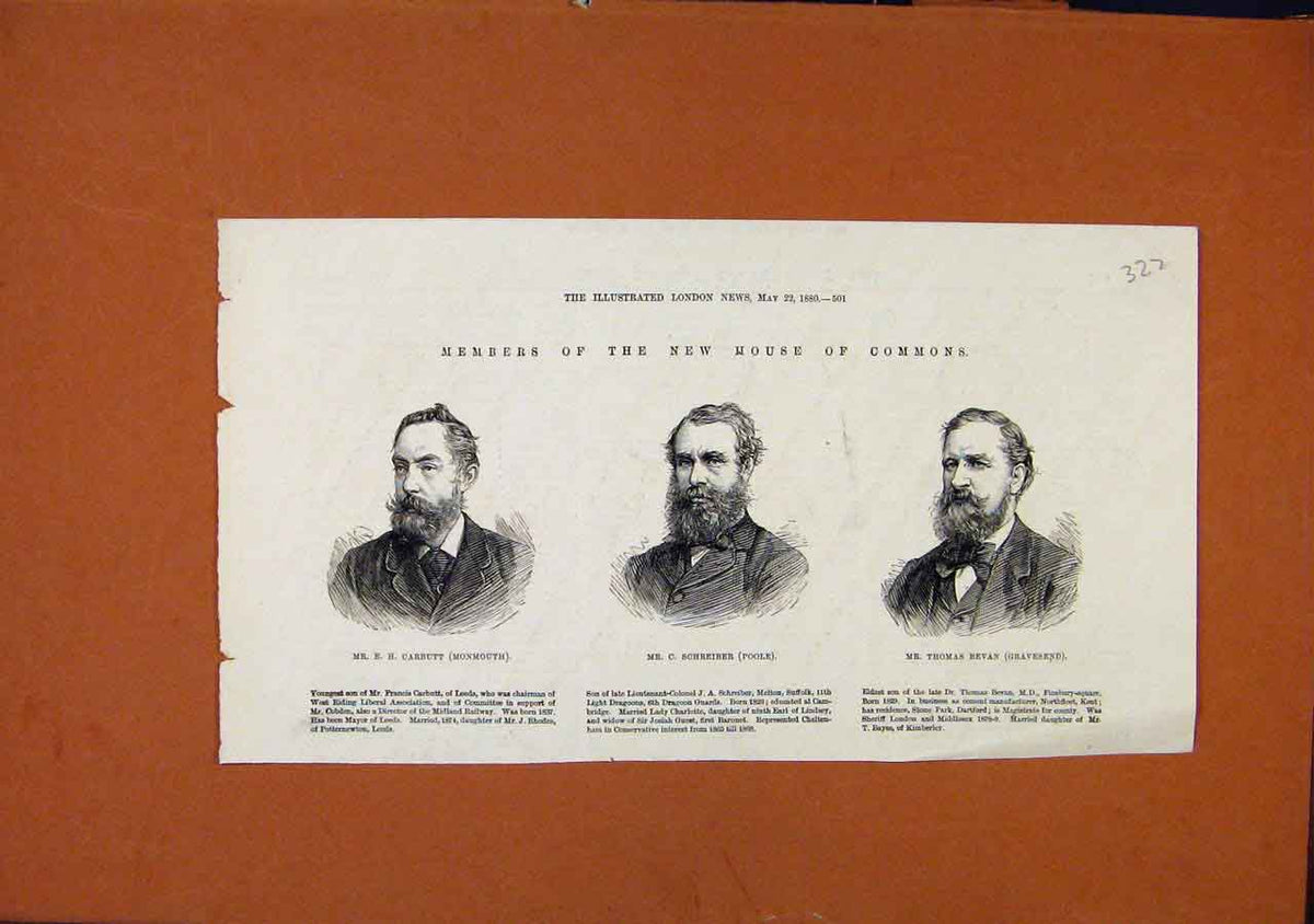 Original Old Antique Print Members House Commons 1880 Portrait 19th