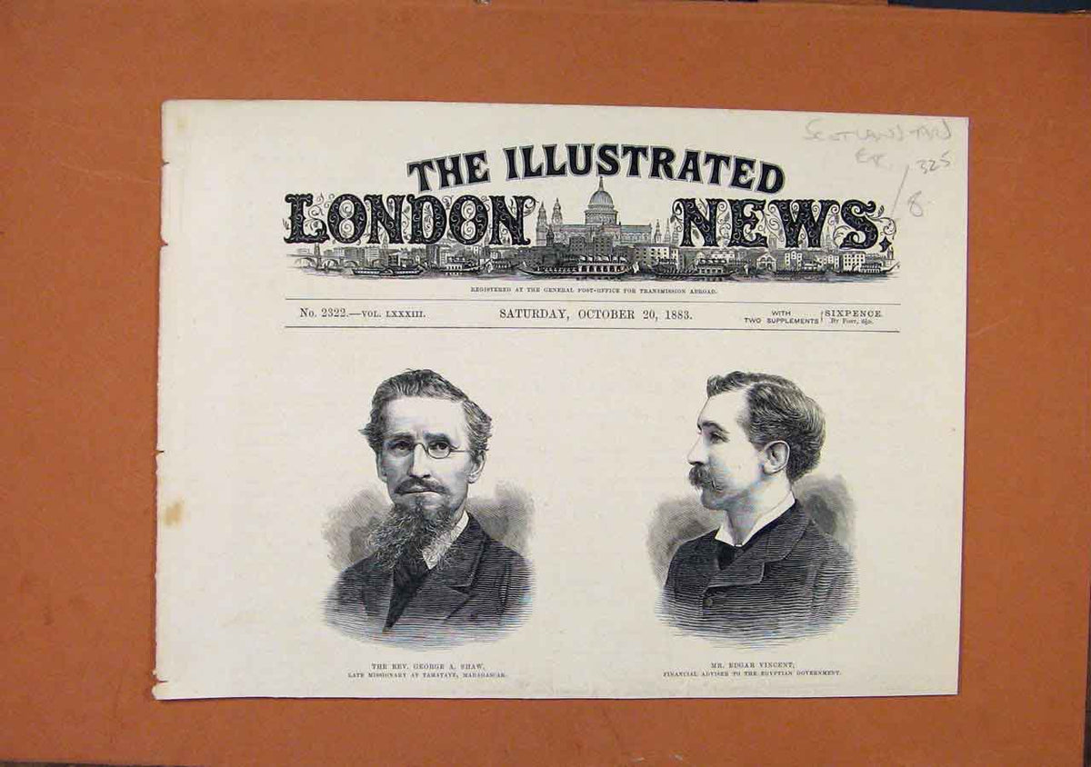 Original Old Antique Print George Shaw Edgar Vincent Portraits C1883 London News