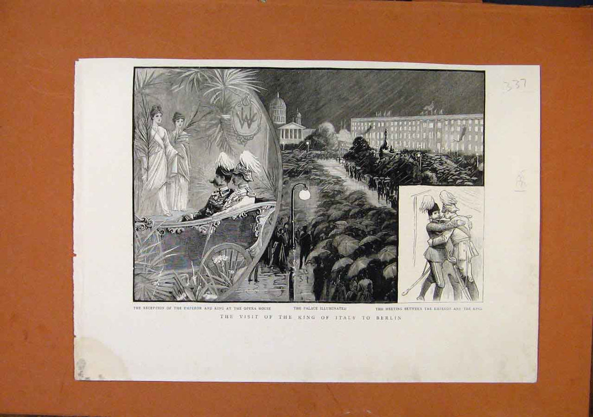 Original Old Antique Print Visit King Italy To Berlin C1889 Graph 19th
