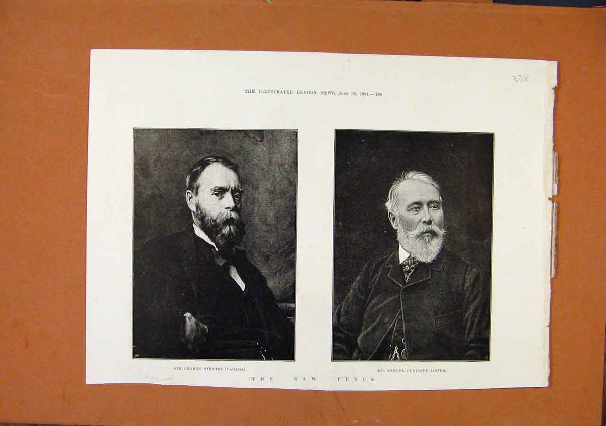 Original Old Antique Print New Peers C1891 Illustrated London News Victorian