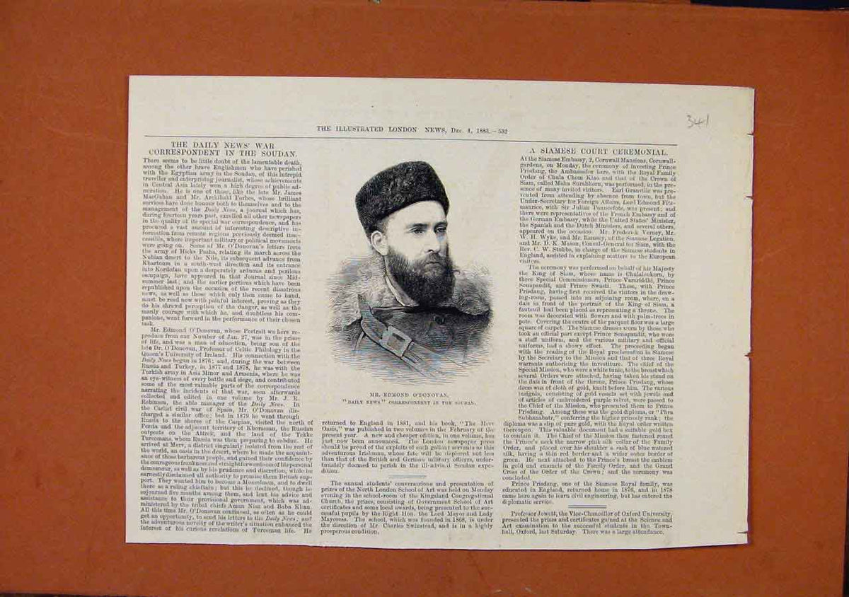 Old Antique Print Daily News Correspondant In Soudan Edmond Odonovan 1883 19th