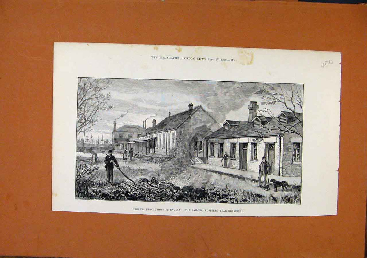 Original Old Antique Print Cholera Precautions England Sailors Hospital C1892